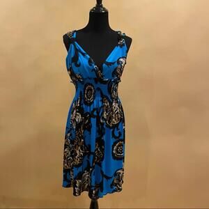 Carole Little Floral Print Smocked Waist Sleeveless Dress Size 8